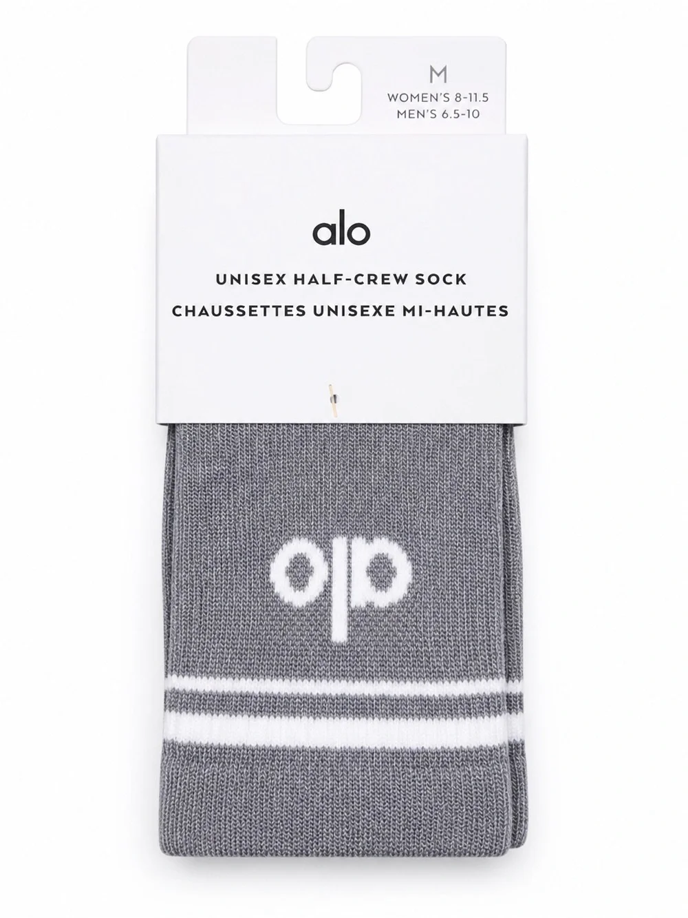 Alo Yoga Gray Half Crew Socks M Unisex Athletic Heather White Crew NWOT